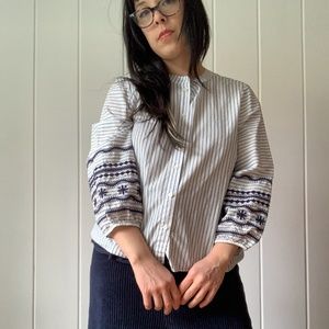 MADEWELL Striped Embroidered-Sleeve Shirt